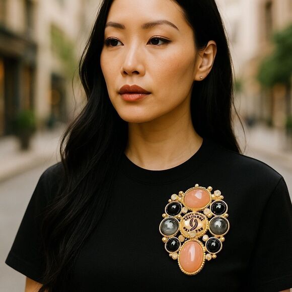 Chanel Gripoix Gold and Black Brooch - Picture 2 of 7